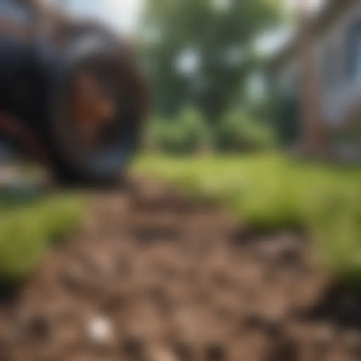 A homeowner inspecting an ant trail in their yard.