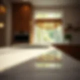 A pristine quartz countertop with natural light reflection