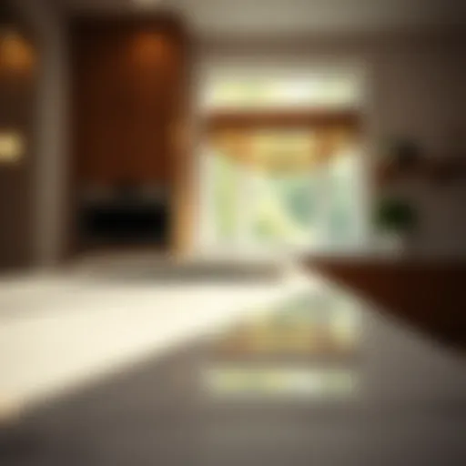 A pristine quartz countertop with natural light reflection