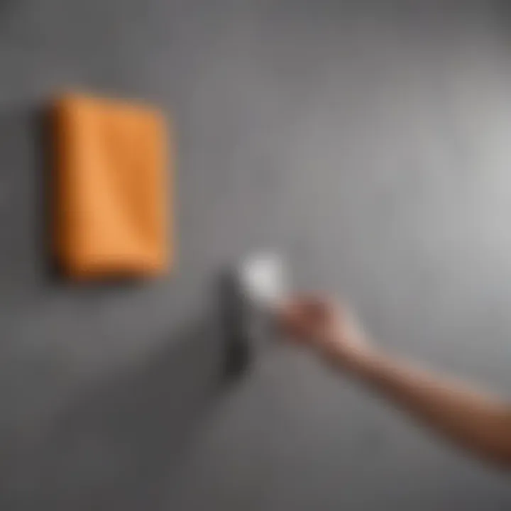 Demonstration of a person using a microfiber cloth to clean a wall