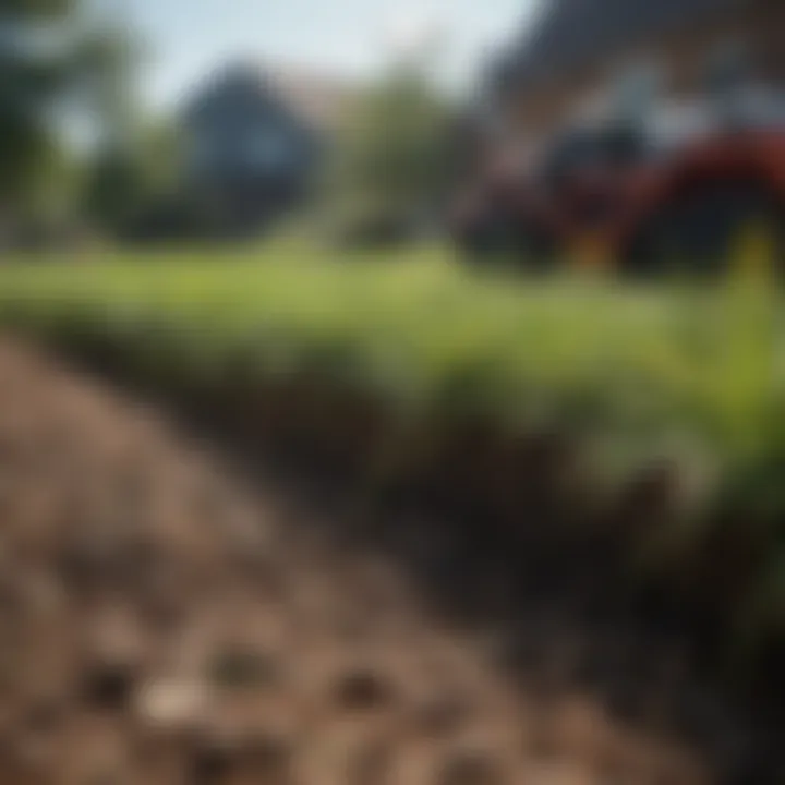 Close-up of mulching technique to suppress grass growth