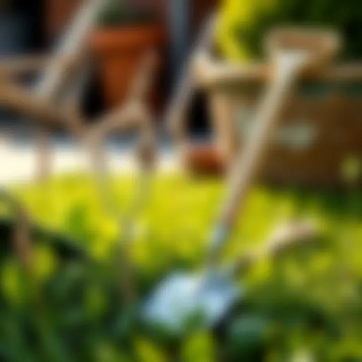 Tools commonly used for manual weed removal in a garden setting