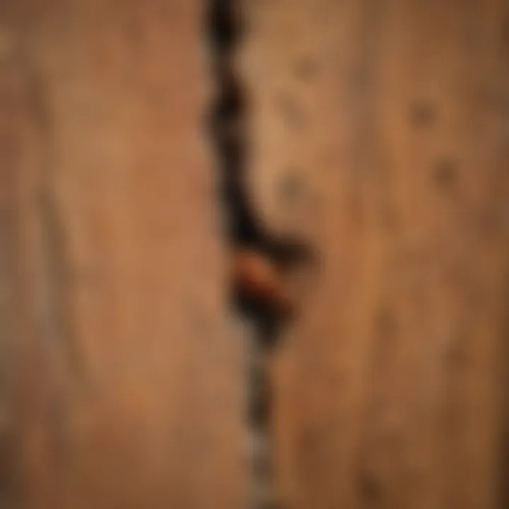 Close-up of termite damage on wood