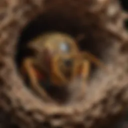 Close-up of a paper wasp nest showcasing its intricate structure
