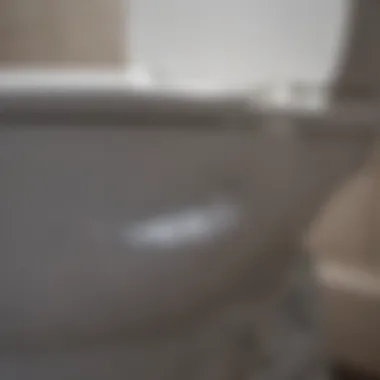 Close-up of hard water stains in a toilet bowl