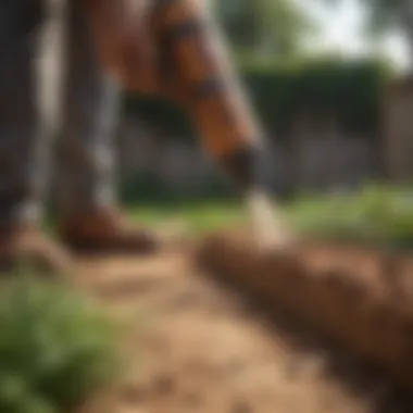 Person applying termite spray in a garden