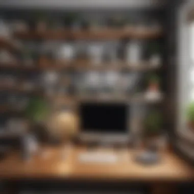 Clutter-Free Home Office for Reduced Dust A well-organized and clutter-free shelf in a home office