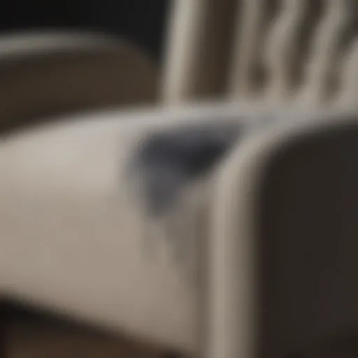 Close-up of a fabric chair with an ink stain