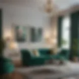 Elegant emerald green couch in a stylish living room setting