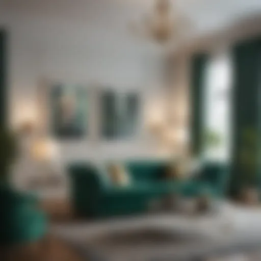 Elegant emerald green couch in a stylish living room setting