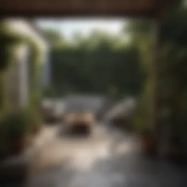 Illustration showing the layout and planning of a patio space with landscaping