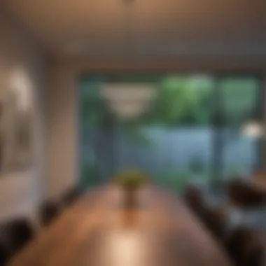 Sleek linear lighting fixture above a long dining table