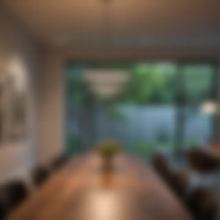 Sleek linear lighting fixture above a long dining table