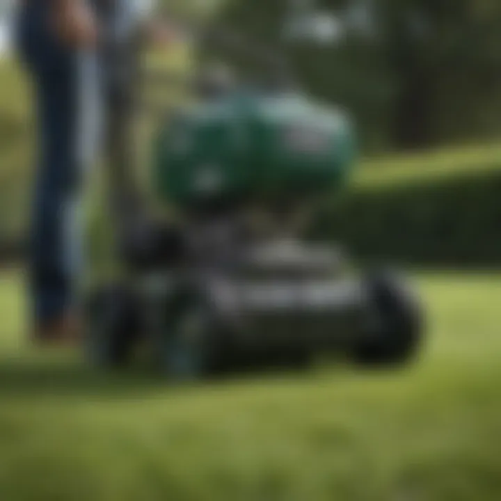 Mechanical aerator working on a large lawn