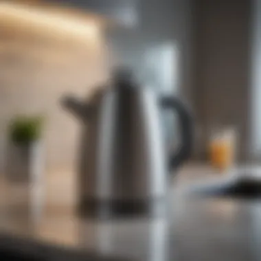 Elegant stainless steel kettle on a kitchen countertop