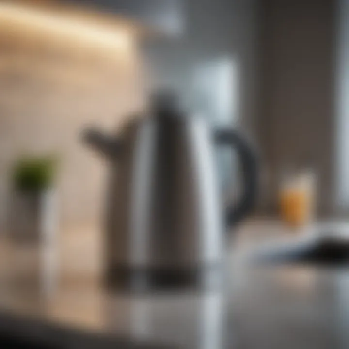 Elegant stainless steel kettle on a kitchen countertop