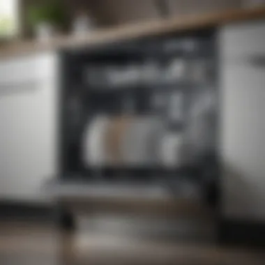 Modern Dishwasher Efficiency A sleek modern dishwasher in action, showcasing its efficiency.