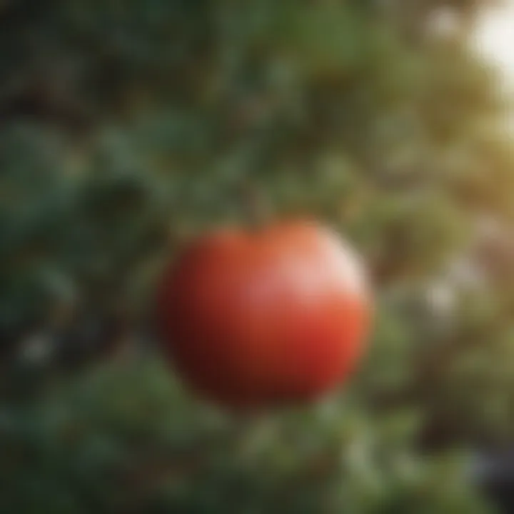 Close-up view of ripe fruit on an evergreen tree