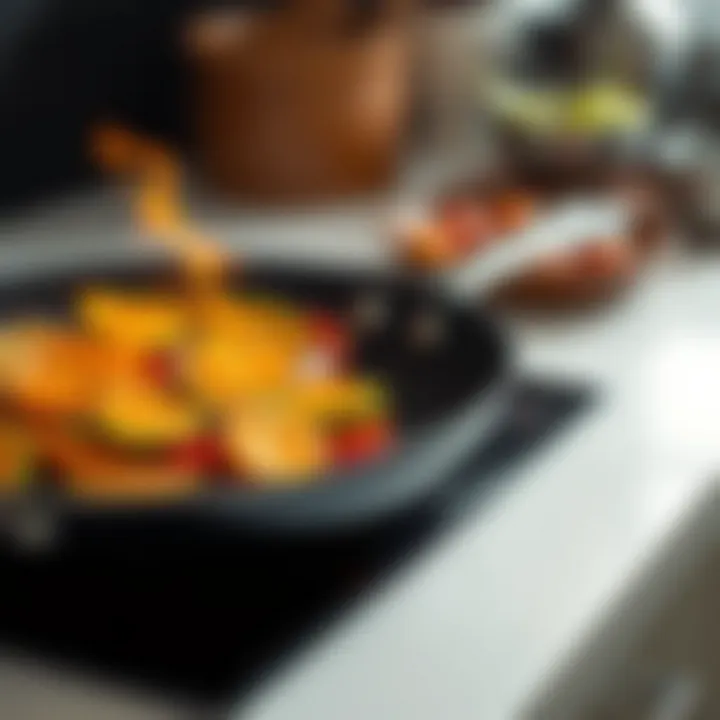 Even Heat Distribution in Induction Cooking An induction pan displaying even heat distribution with a colorful dish