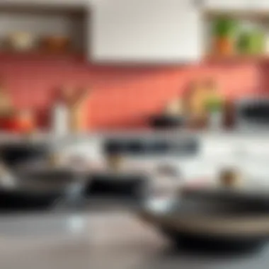 Induction Pans in a Modern Kitchen A vibrant kitchen setting featuring an array of affordable induction pans