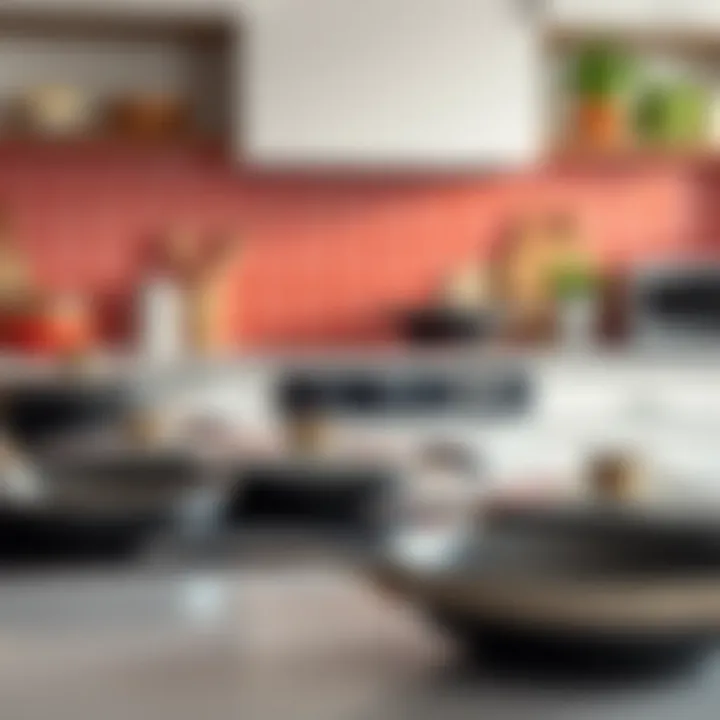 Induction Pans in a Modern Kitchen A vibrant kitchen setting featuring an array of affordable induction pans