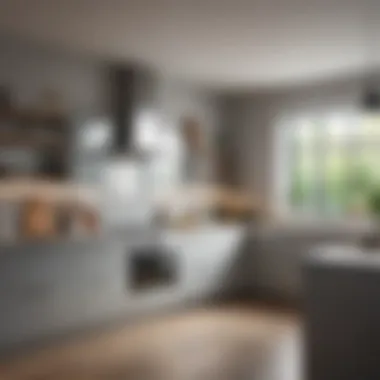 Contemporary gray kitchen illuminated by natural light