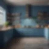 Calming blue kitchen walls with natural light