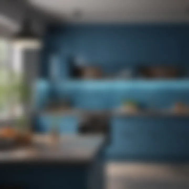 Texture and material choices for blue kitchen walls