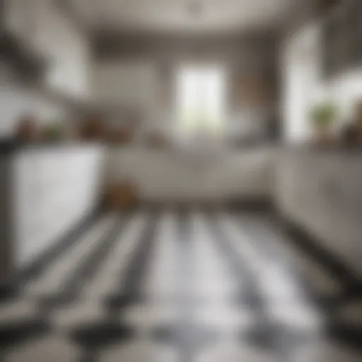Elegant checkered flag vinyl flooring in a modern kitchen