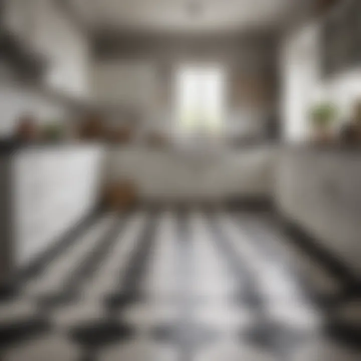 Elegant checkered flag vinyl flooring in a modern kitchen
