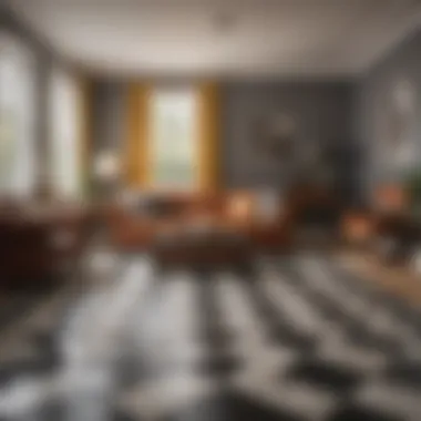 Living Room Aesthetic with Checkered Flag Vinyl Living room featuring checkered flag vinyl flooring