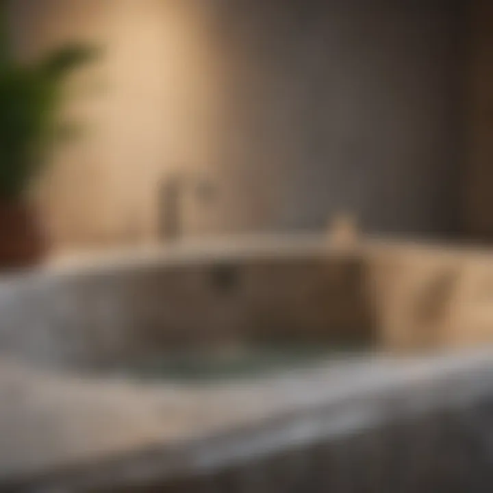 Close-up view of a luxurious stone bathtub showcasing texture