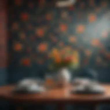 Vibrant pattern on dining room wallpaper