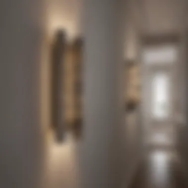 A collection of unique wall sconces enhancing a modern hallway.