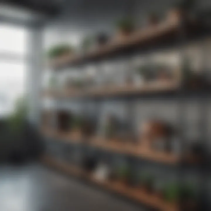 Industrial-style shelving made of metal and wood