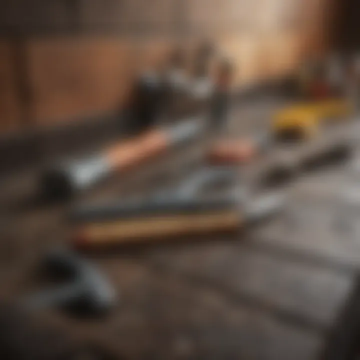 Essential tools laid out for backsplash installation