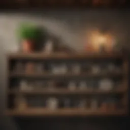 Rustic farmhouse shelf adorned with vintage decor