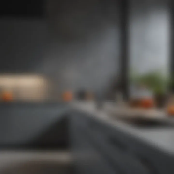 An inviting kitchen that combines gray walls with vibrant accent colors