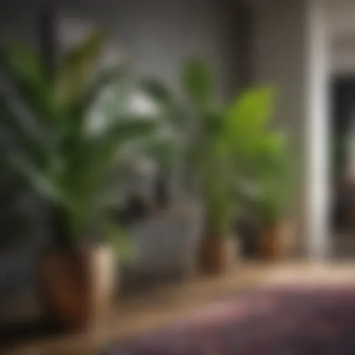 A vibrant arrangement of various house plants in a modern living room setting