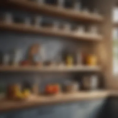 Close-up of materials used in kitchen standing shelves