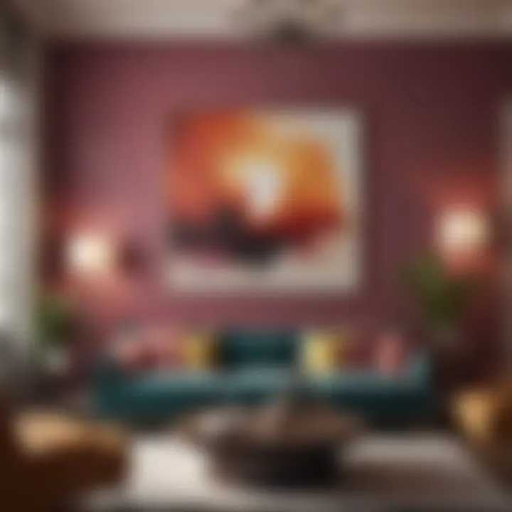 An elegant living room with a bold accent wall.