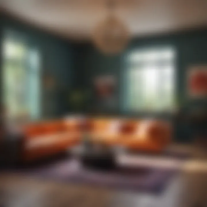 A modern living room showcasing trendy color combinations.