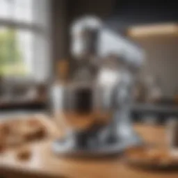 A high-end stand mixer showcasing its sleek design and multiple attachments.