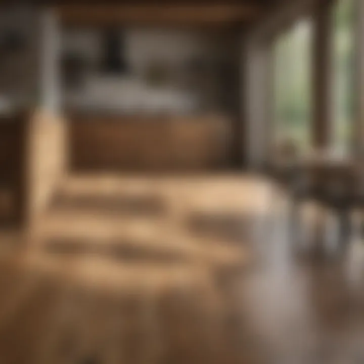 Warm oak flooring complementing a rustic kitchen environment