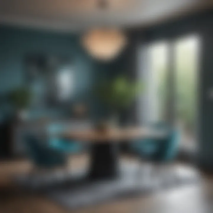 Modern dining space with a cool color scheme