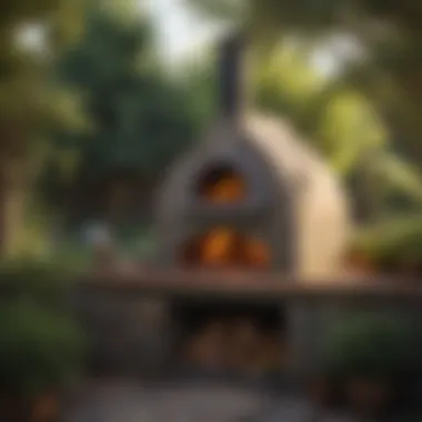 Elegant outdoor pizza oven setup in a lush garden