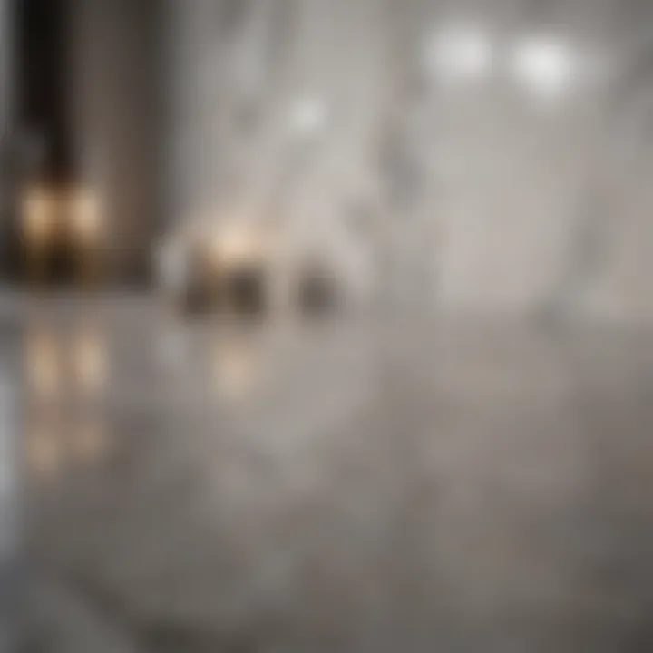Luxurious porcelain tile arrangement with a marble effect.