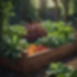 A beautifully designed raised vegetable bed showcasing various vegetables thriving under a protective cover
