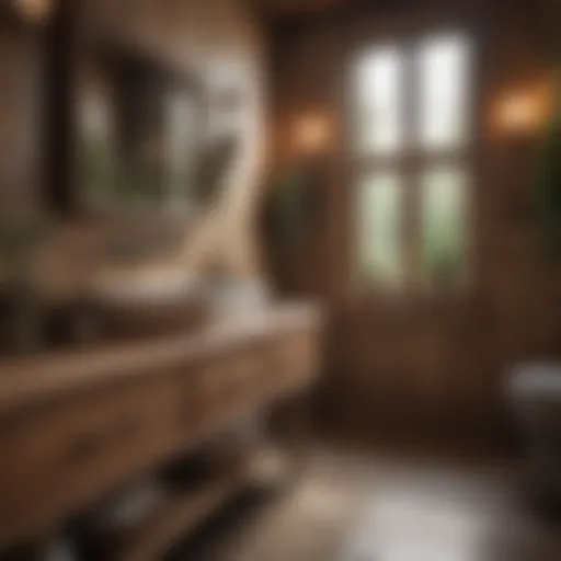 Rustic wood accents and vintage decor in a bathroom setting.
