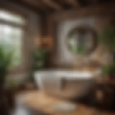 Natural Elements Enhancing Farmhouse Style Natural elements like plants and wood incorporated into bathroom decor.